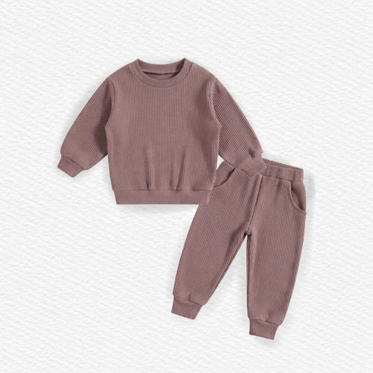 Mauve ribbed jogger sets