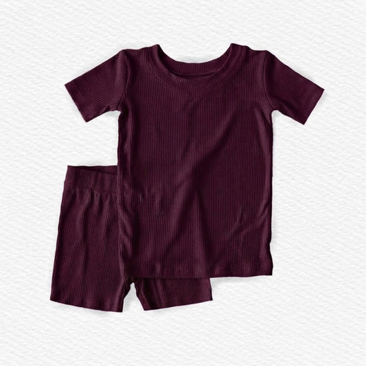 Burgundy ribbed two piece short set