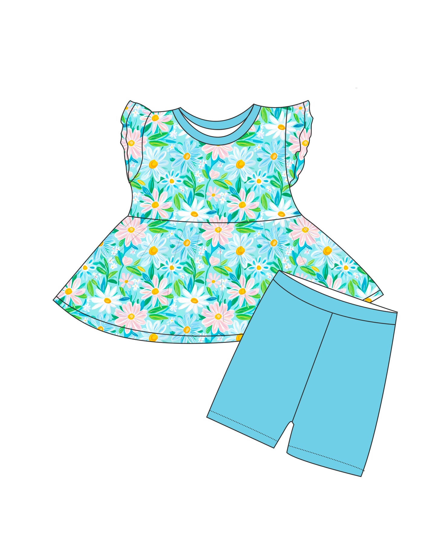 Blue flowers Peplum top and shorts