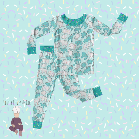 PRE-ORDER Safari sprinkles blue two piece long sleeve and pants set