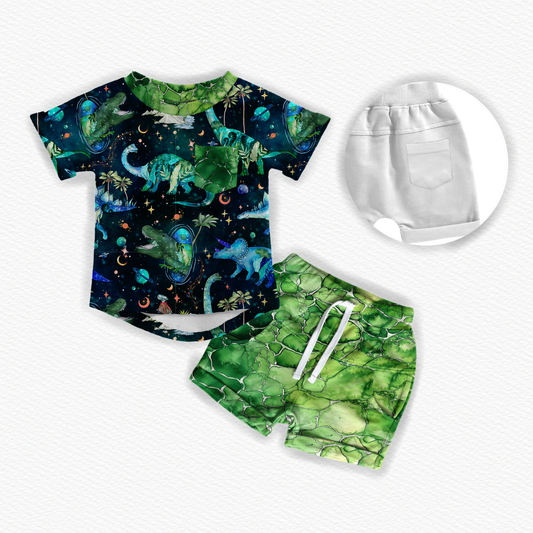 Cosmic Dino pocket tee daywear short set