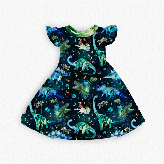 Cosmic Dino twirl dress
