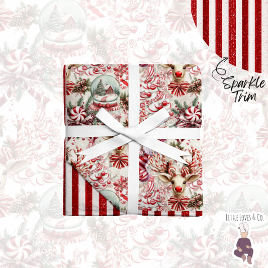 Candy cane lane sparkle trim 50x50 bamboo blanket