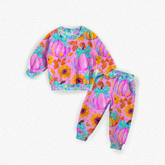 Pumpkin bows French Terry jogger sets