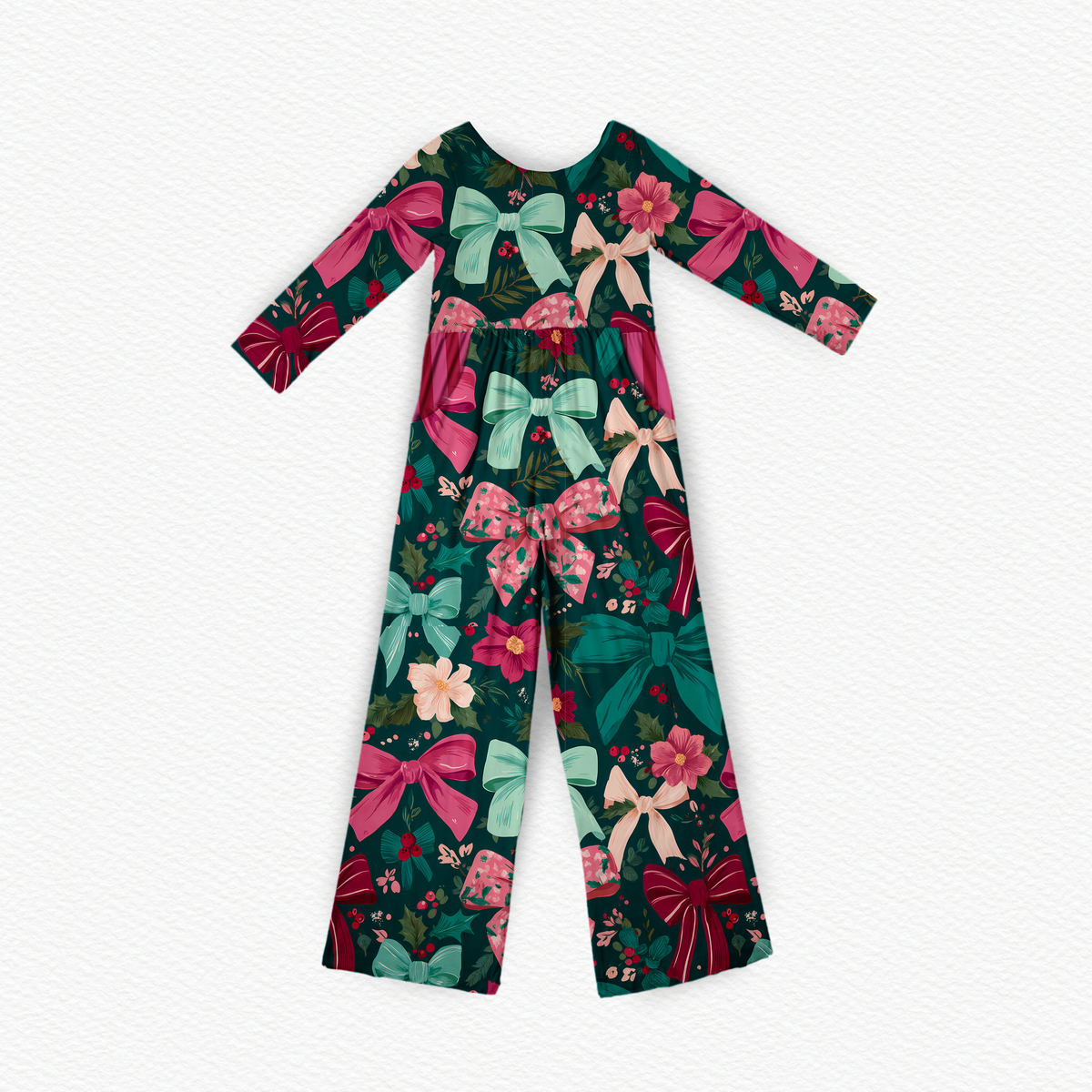 Pre/sale green bows Wide leg day wear romper