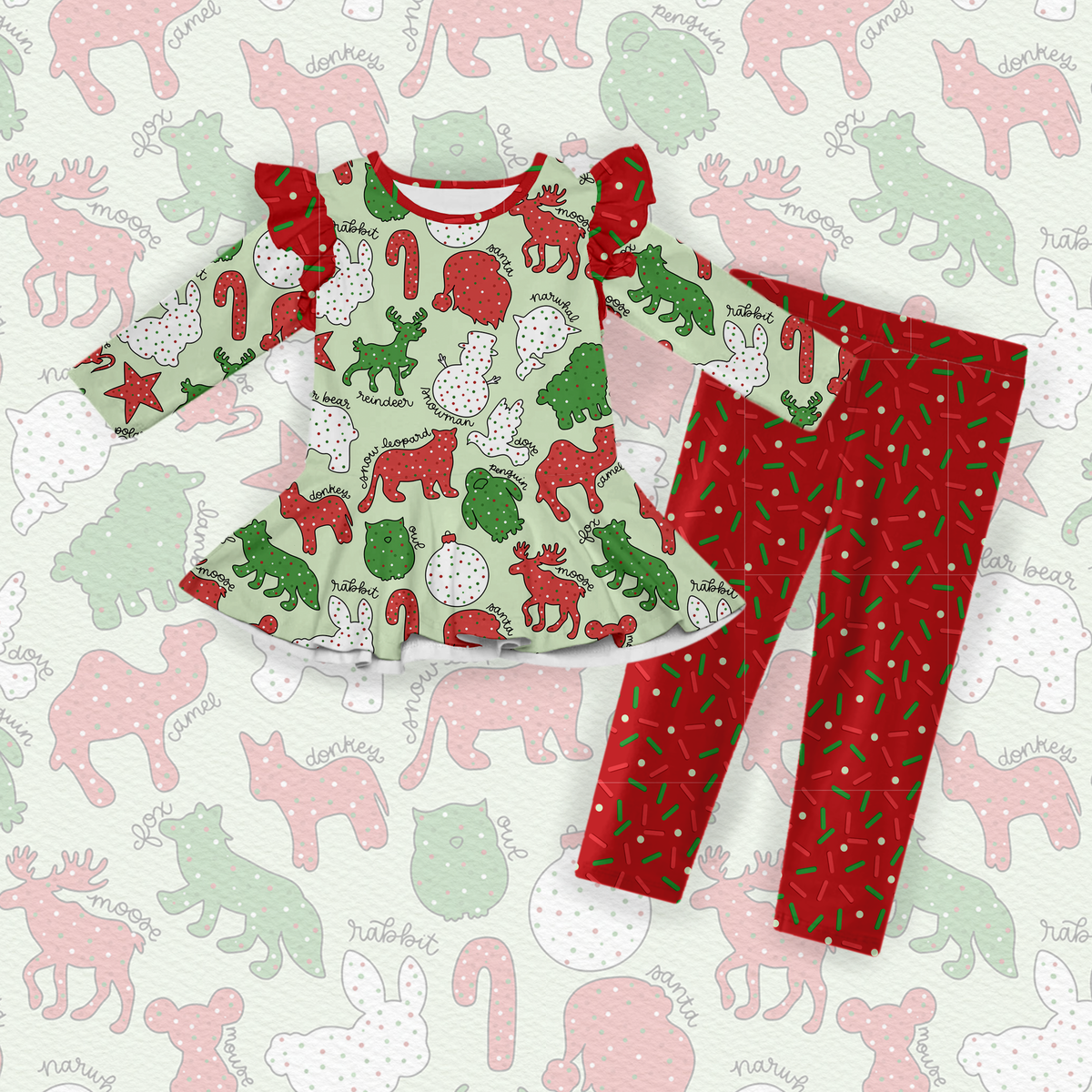 Pre order Christmas sprinkles Peplum top and pants