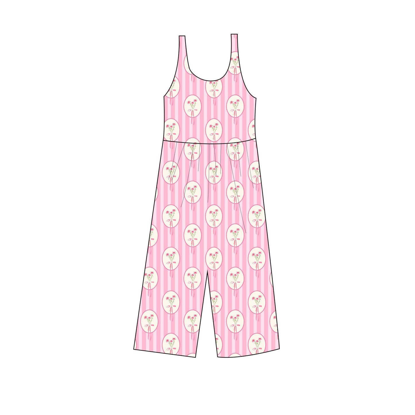 Pink flowers Tank Wide leg day wear romper short sleeve