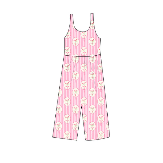 Pink flowers Tank Wide leg day wear romper short sleeve