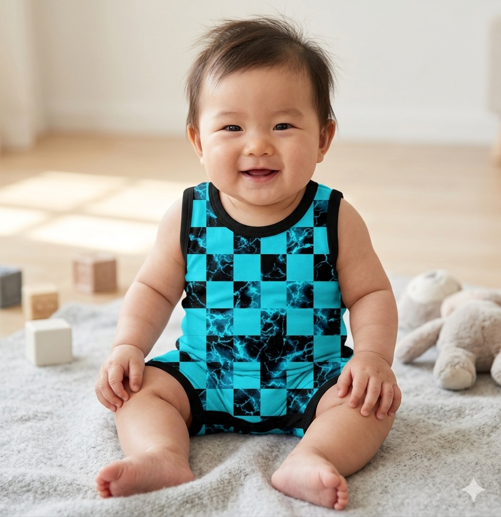 Watercolor checks Tank daywear romper