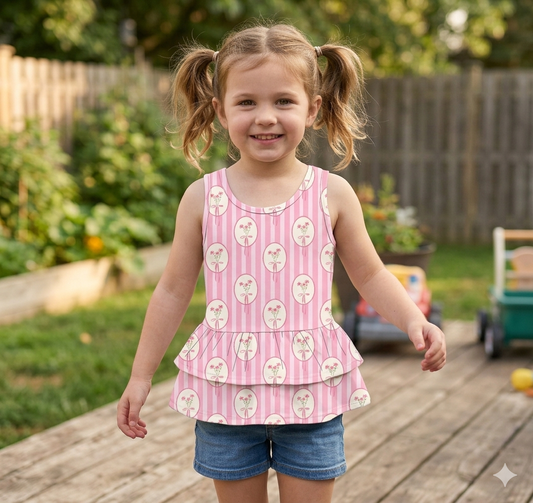 Pink flower ruffle tank bamboo