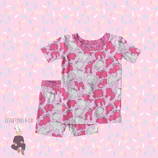 PRE-ORDER Safari sprinkles pink piece short set