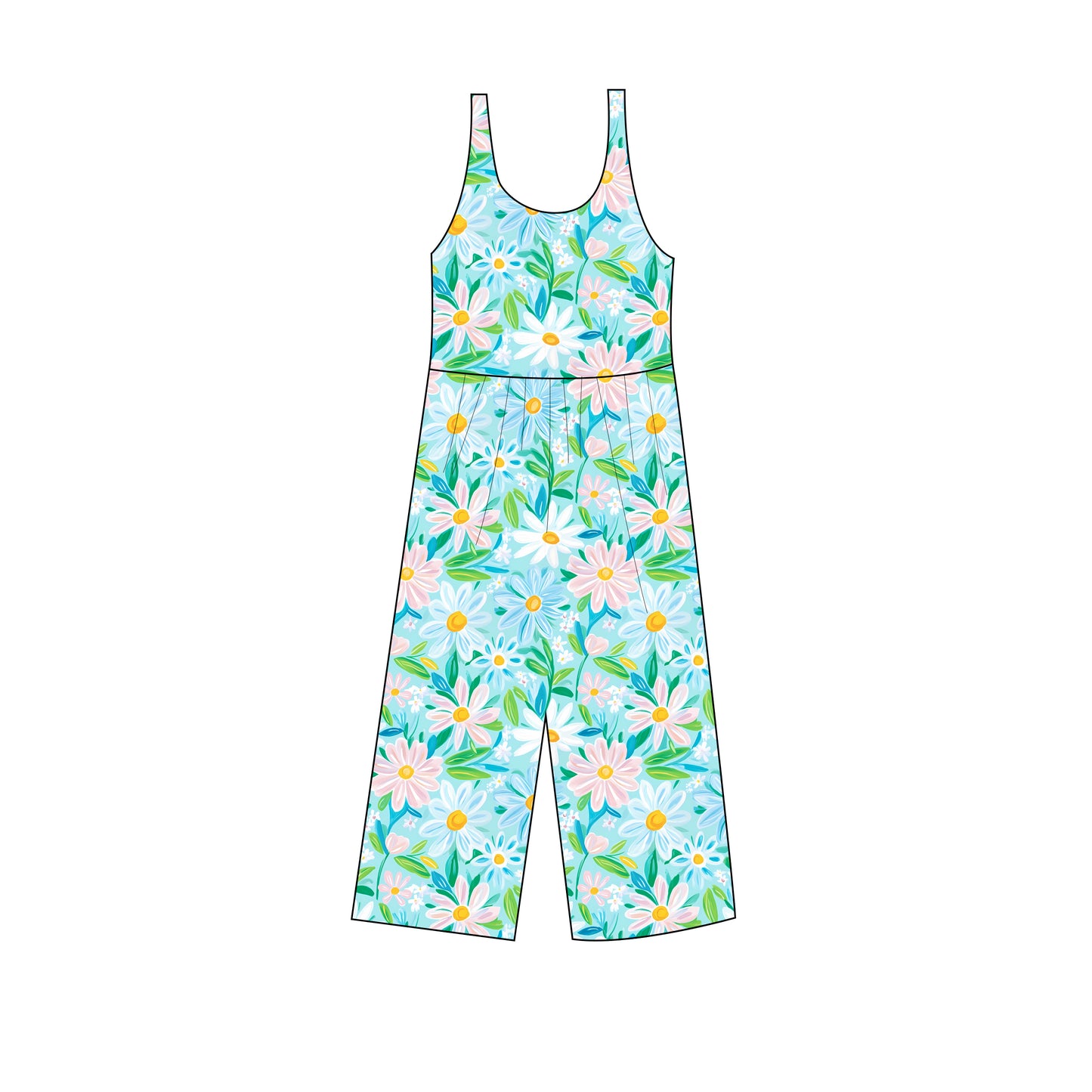 Blue flowers Tank Wide leg day wear romper short sleeve