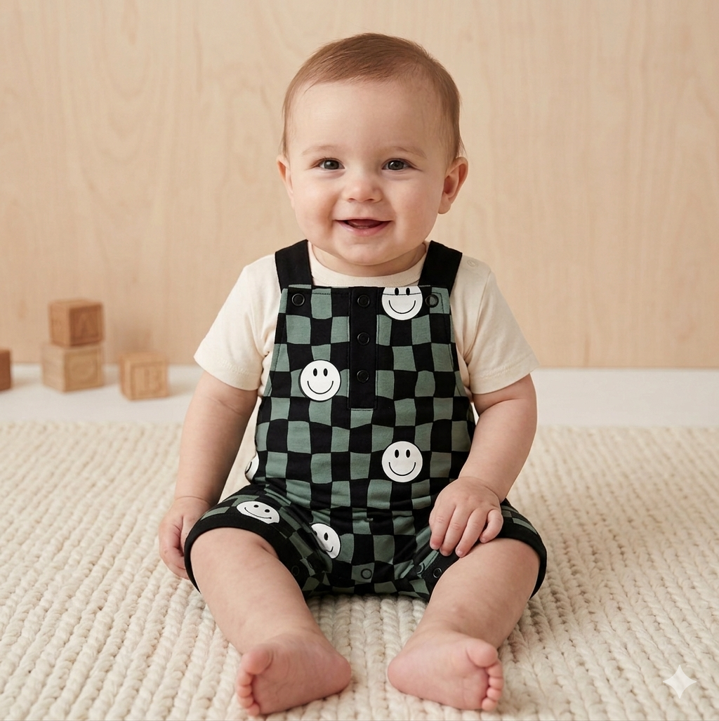 Smiley checks overalls