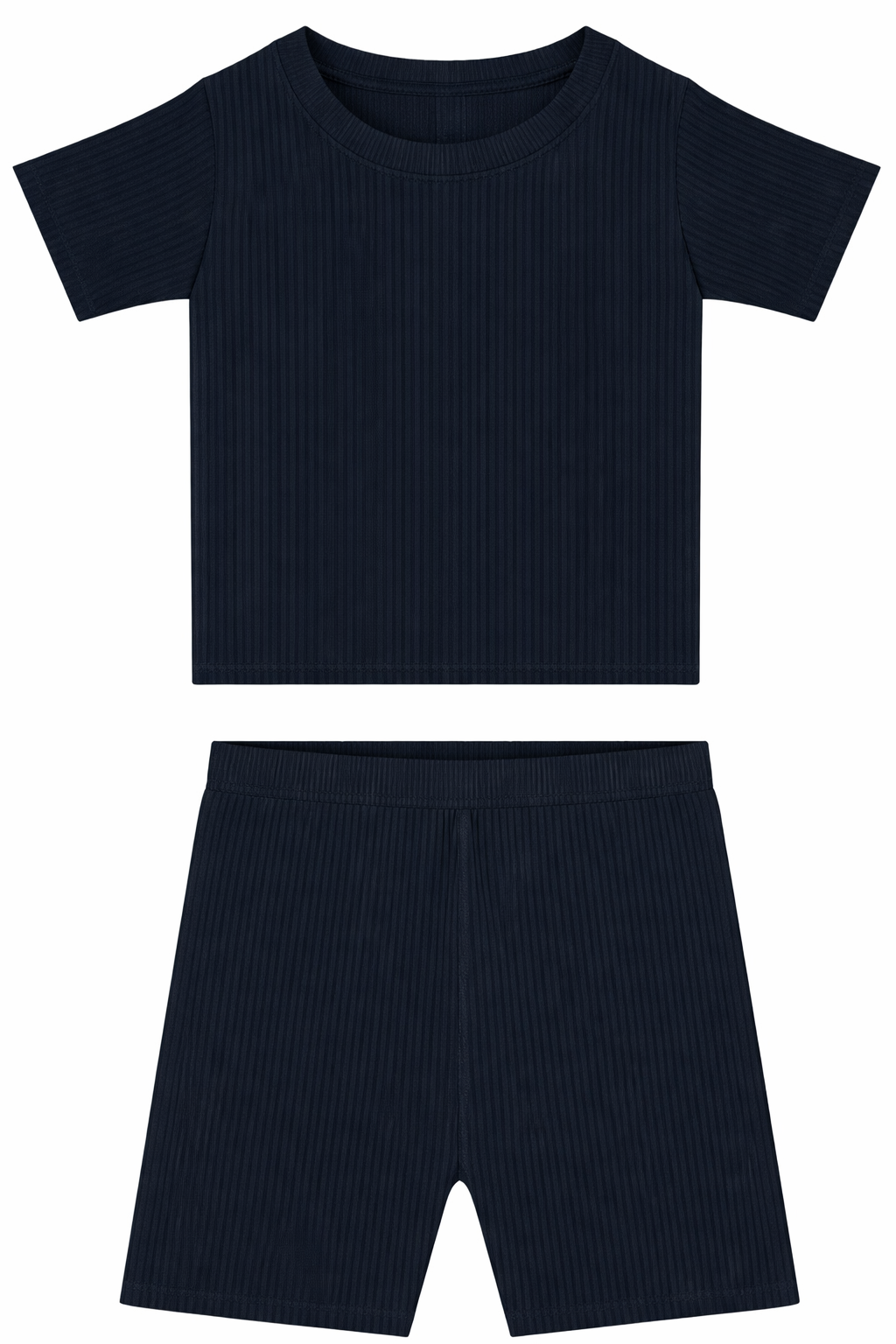 Navy ribbed solid two piece short set