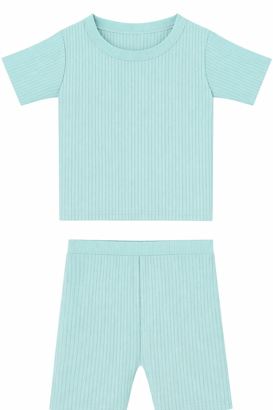 Brittany & Co. Aqua ribbed solid two piece short set