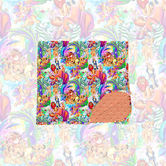 PRE ORDER Rainbow roar security blanket minky backed 20x20