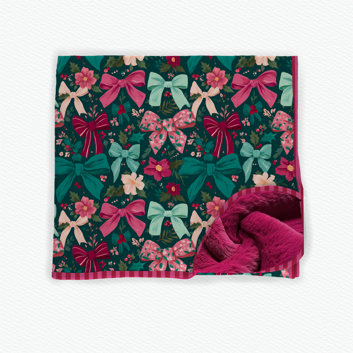 Pre-sale green bows 60x80 oversized blanket FUR backed