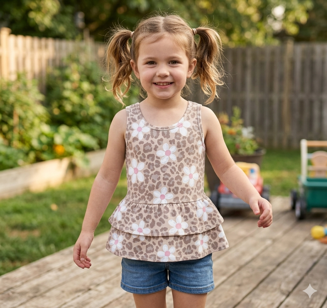 Leopard flower ruffle tank bamboo