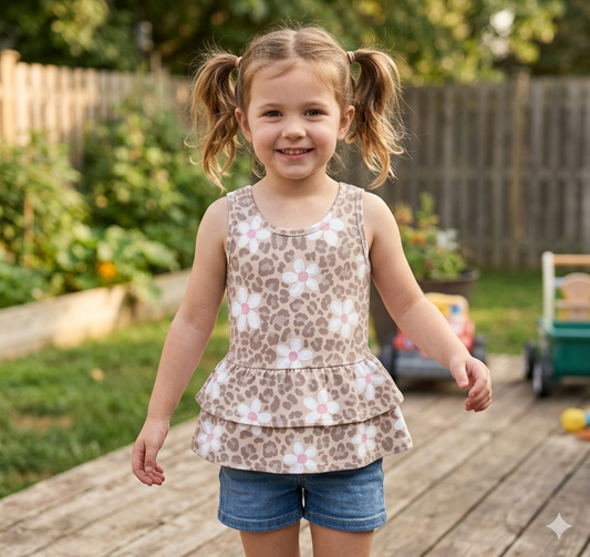 Leopard flower ruffle tank bamboo