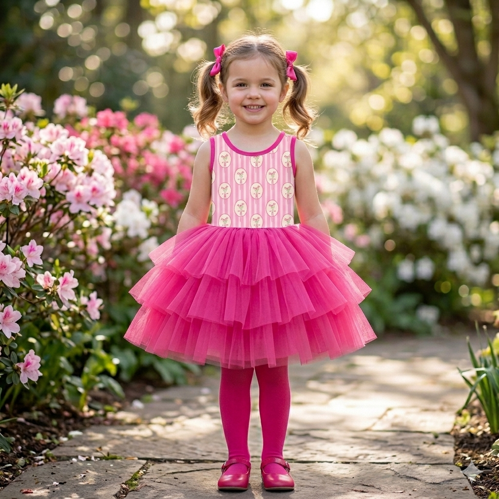 Pink flowers tutu twirl dress