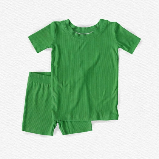 Green ribbed two piece short set